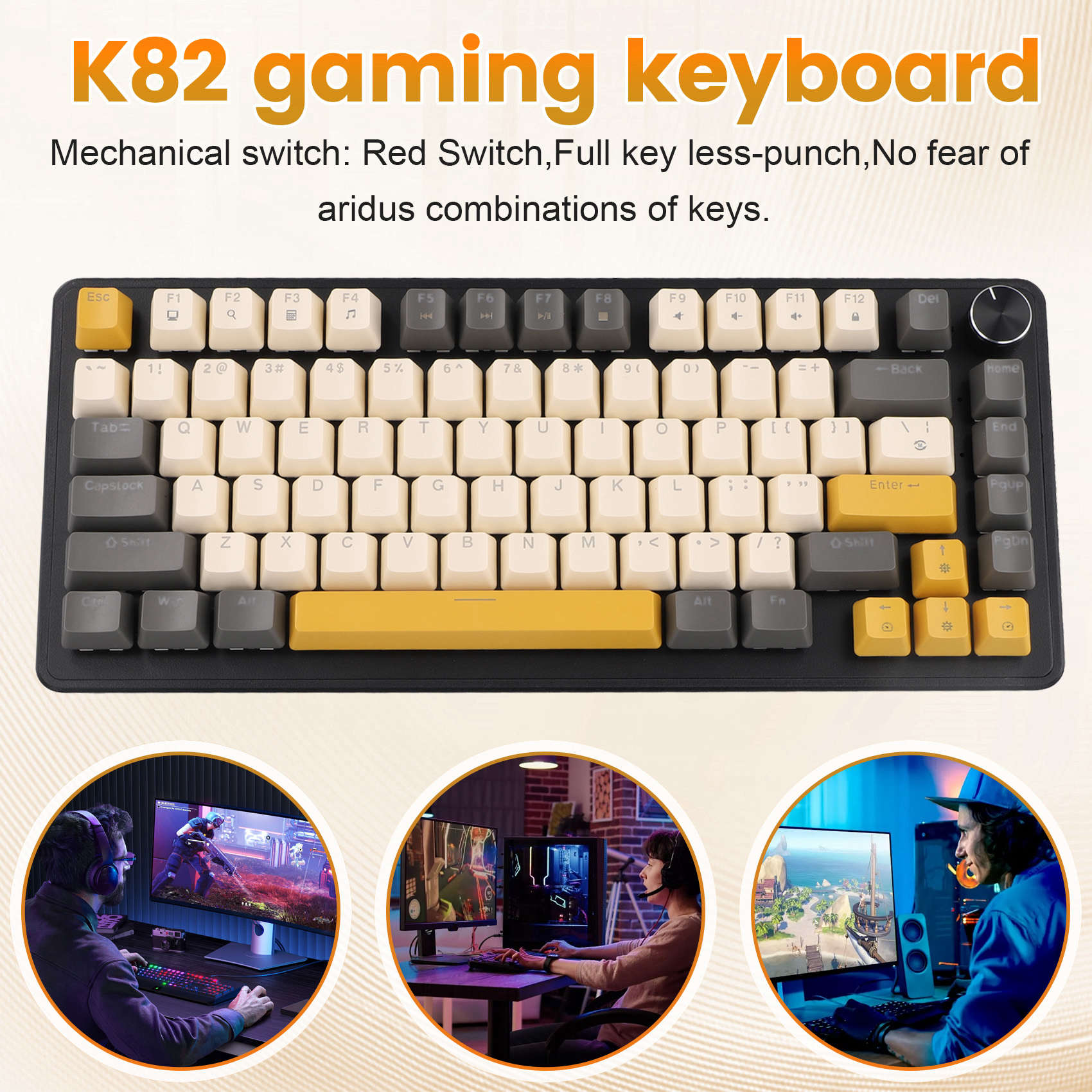 Keyboard Gaming Blue Switch - K82 Gaming Keyboard With Media Knob,