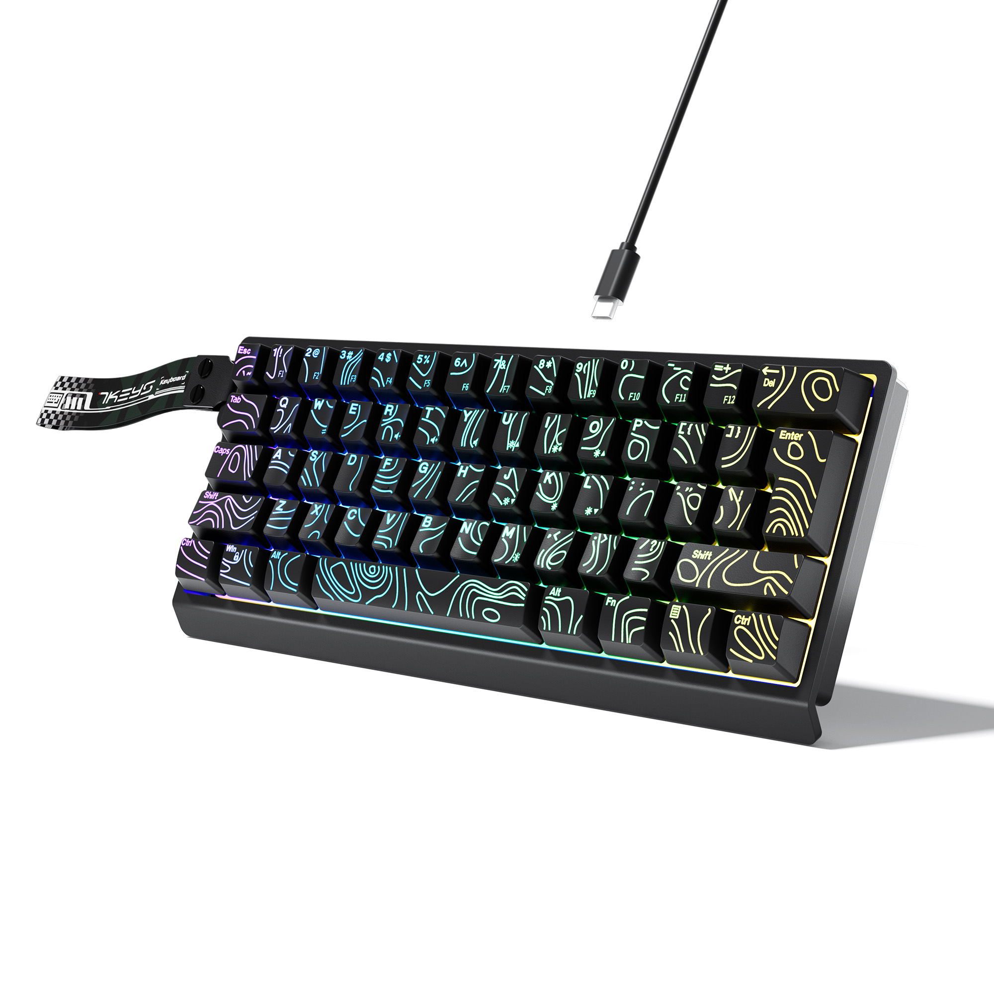 Gaming Keyboard Blue Switches - 60% compact wired keyboard with RGB