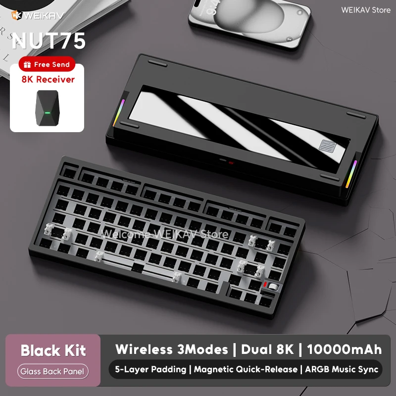 Keyboard Gaming Transparent - WEIKAV NUT75 Aluminum Alloy Wireless Mechanical