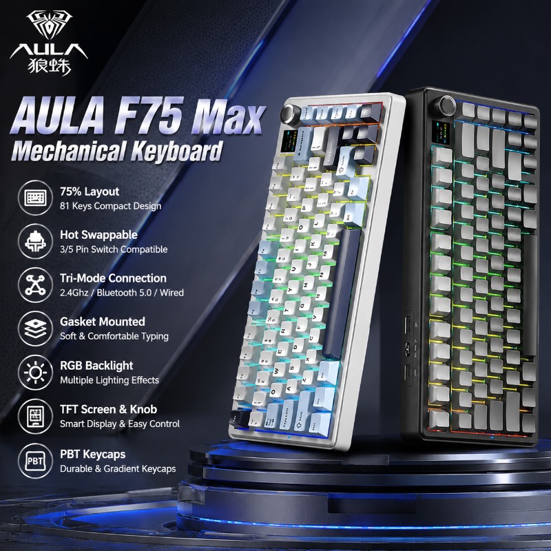 AULA F75 Max Mechanical Keyboa - Gaming Keyboard Ergo ulasan dan harga