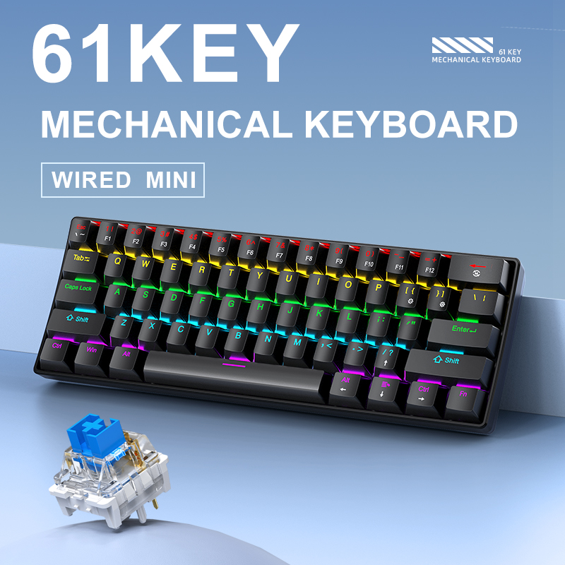 K61 Wired Mechanical Gaming Ke - Keyboard Gaming Blue Switch ulasan dan harga
