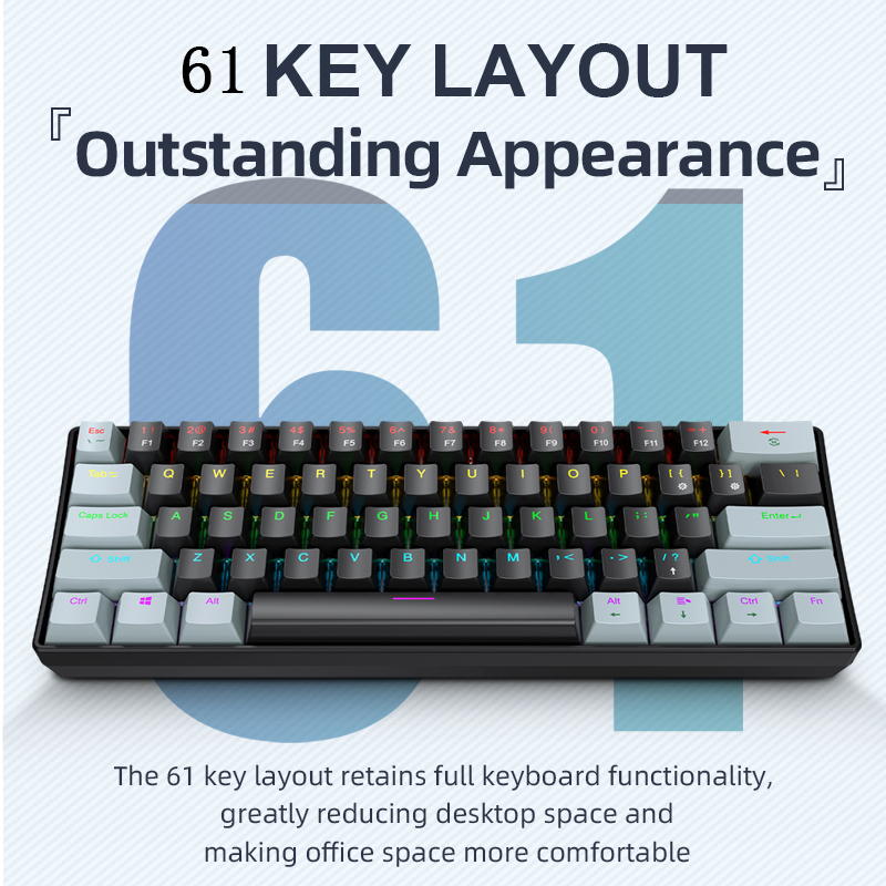 K61 Wired Mechanical Gaming Ke - Keyboard Gaming Blue Switch ulasan dan harga